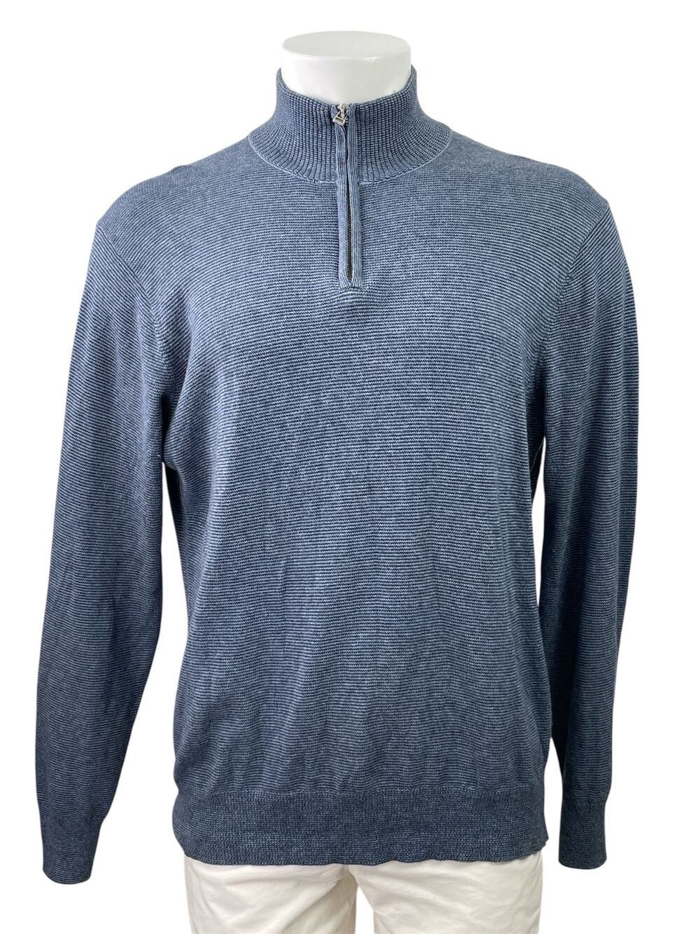 Bonobos Men's Blue Cashmere Knit Striped Long Sleeve 1/4 Zip Sweater Top Size M